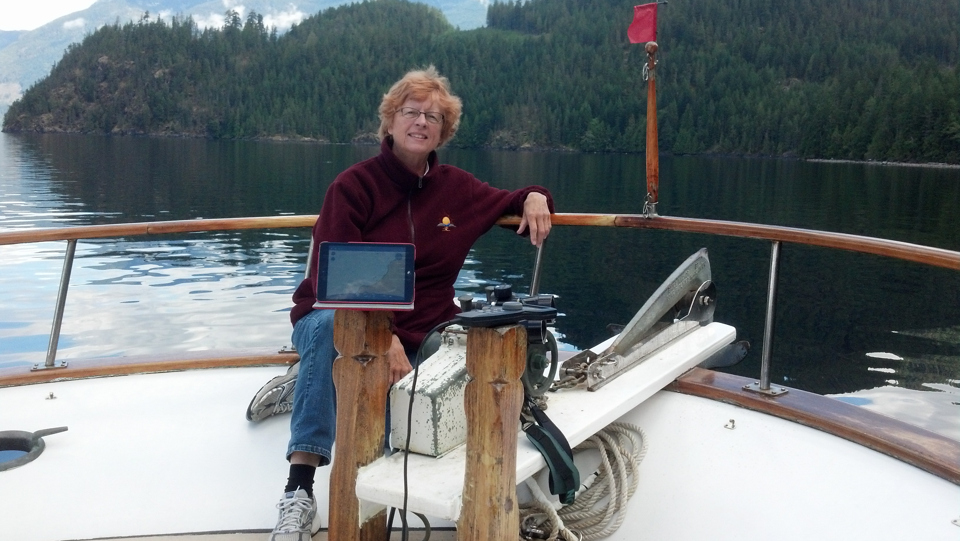 Linda demonstrating the Navionics App